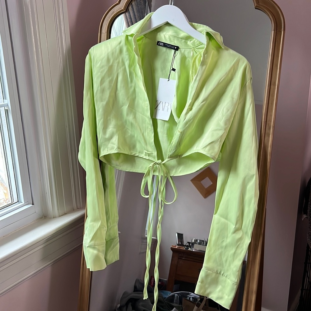 Zara Lime Satin Top